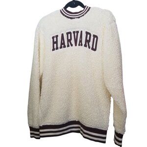 Champion Harvard Men's Sherpa Crew Neck Academia Cream Burgundy Sweater Sz S